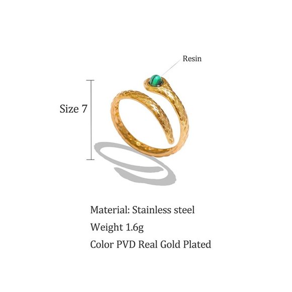 NEW 18K Gold Plated Emerald Snake Serpent Resizable Ring - Picture 4 of 9